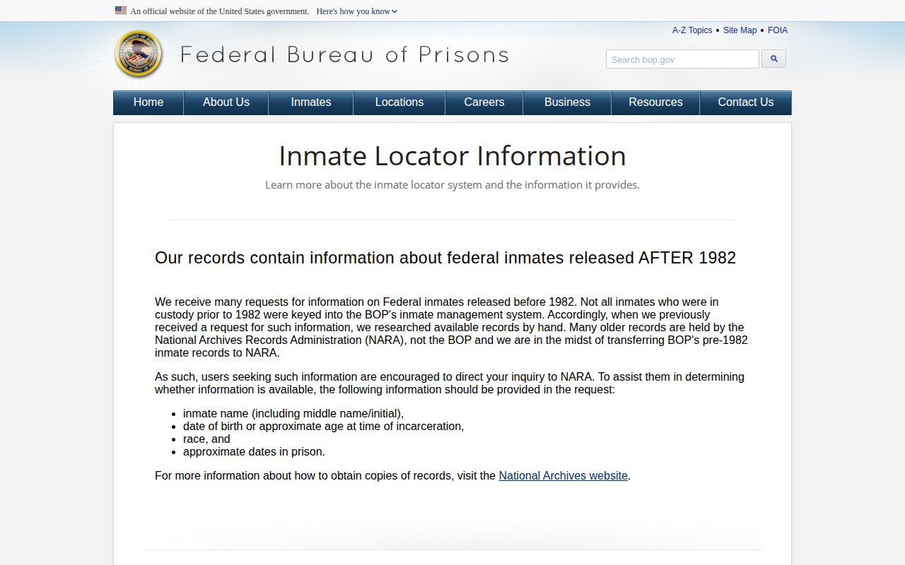 Federal projected release date meanings for a Sanilac County custody search