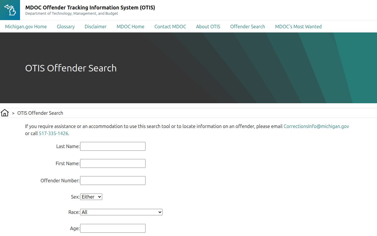 Sanilac County released inmate OTIS status and search fields